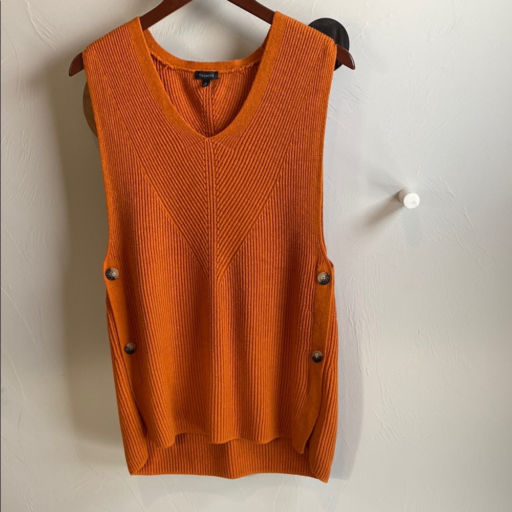 Orange Sleeveless V-Neck Knit Sweater Vest